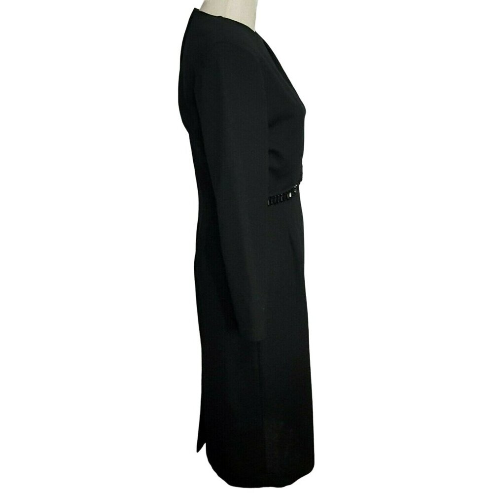 Etoile Womens Dress Size 6 Vintage Sheath Black Beaded Midi Long Sleeve - Picture 5 of 8